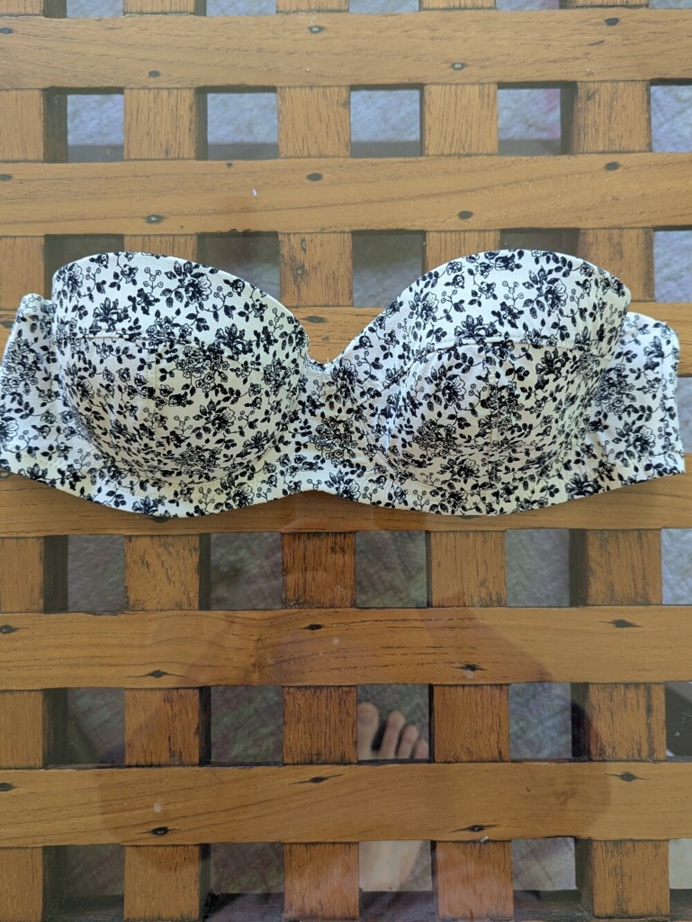J. Crew Ivory and Black Floral Strapless Bikini Top